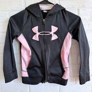 Under Armour Girls Youth Size 6X Black Pink Camo Zip Up‎ Hoodie Athletic